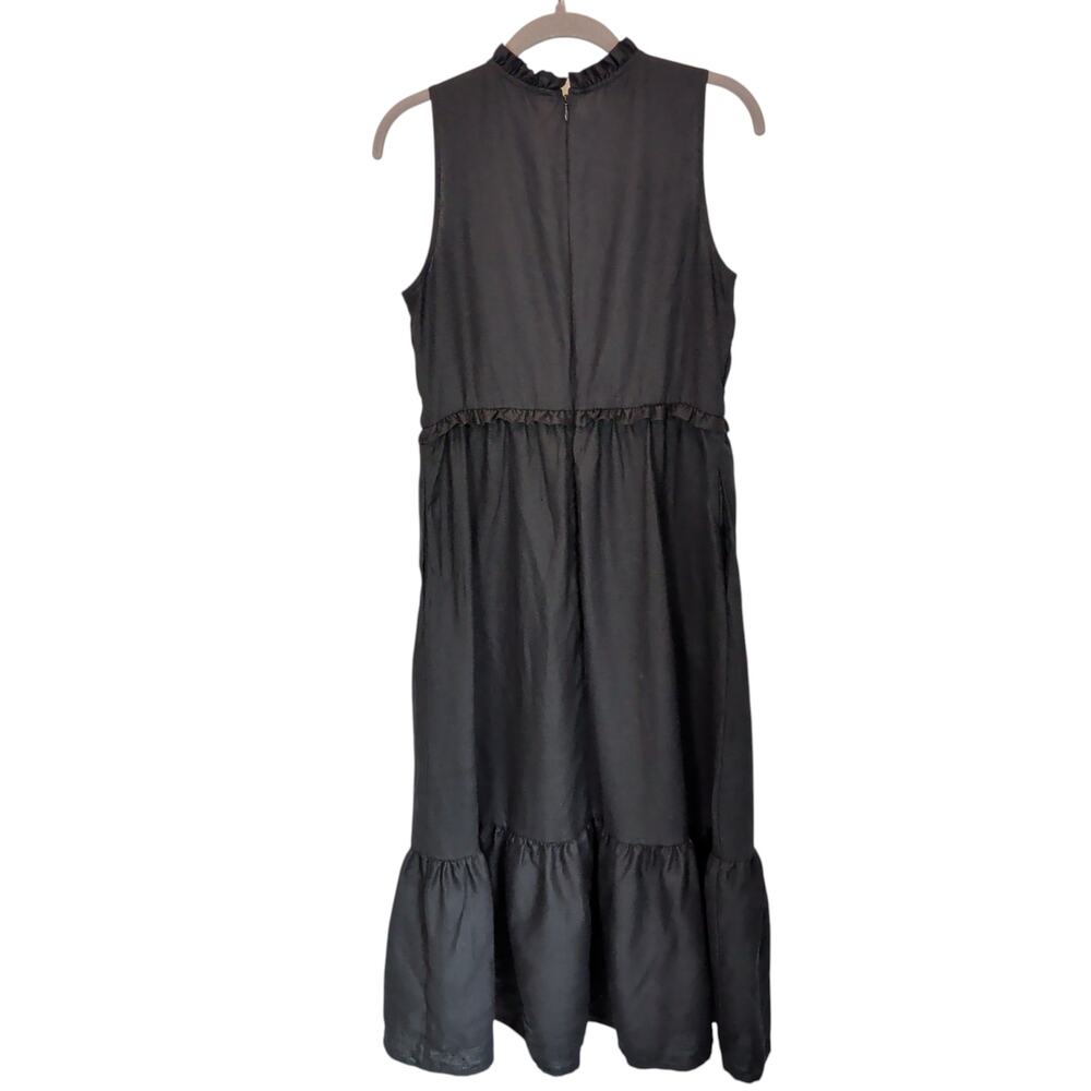 Boden Women's Sz 8P Black Smocked 100% Linen Midi Dress Sleeveless Tiered Ruffle - Picture 4 of 7